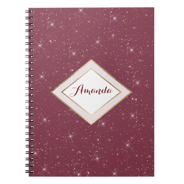 Caderno Espiral Luxury burgundy dourado dourado confete (Frente)
