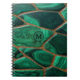Caderno Espiral Luxury Emerald Malachite Green Marble Abstract