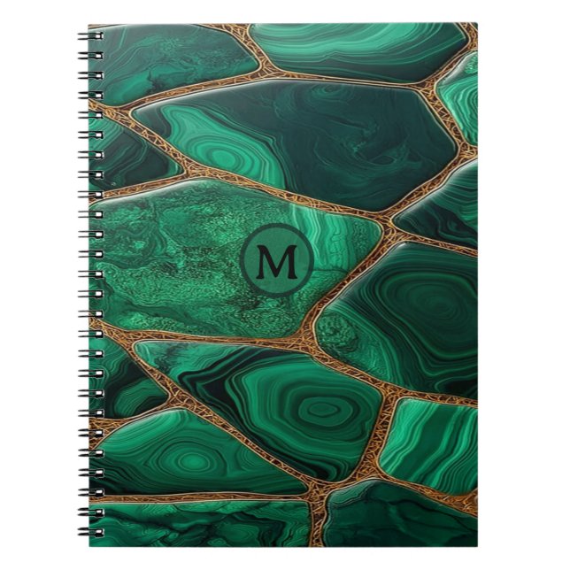 Caderno Espiral Luxury Emerald Malachite Green Marble Abstract (Frente)