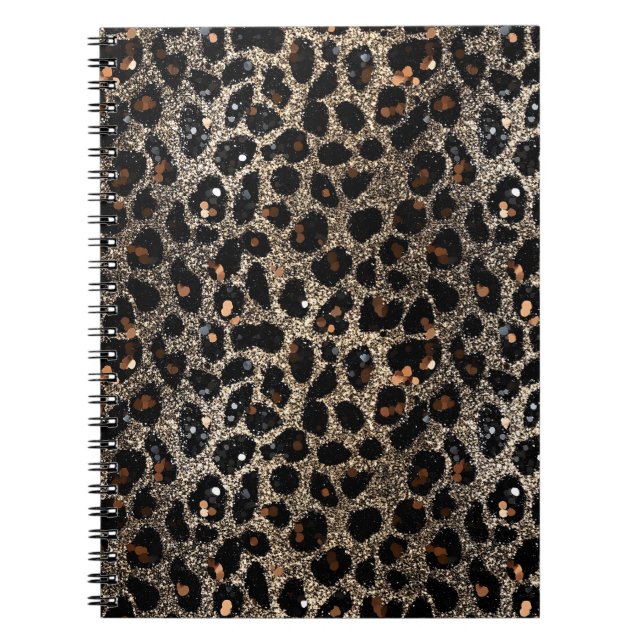 Caderno Espiral Luxury Glitter Brown Black Gold Leopard Pattern (Frente)
