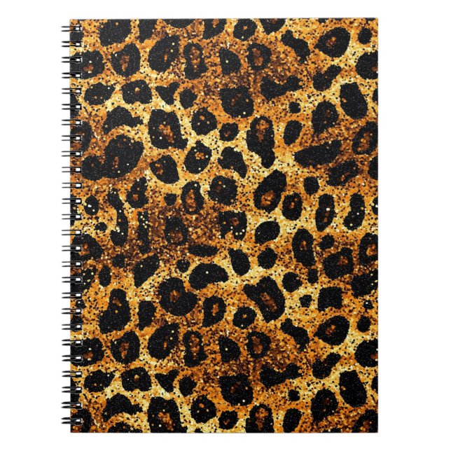 Caderno Espiral Luxury Glitter Gold Brown Rust Leopard Pattern (Frente)