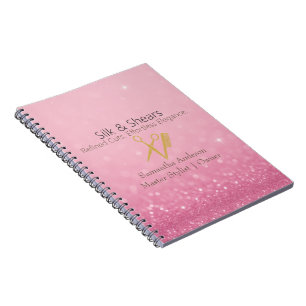 Caderno Espiral Luxury Hair Studio Logotipo com Brilho Rosa e Do