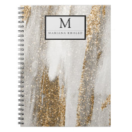 Caderno Espiral Luxury Marble Dourada Traça branca e cinza