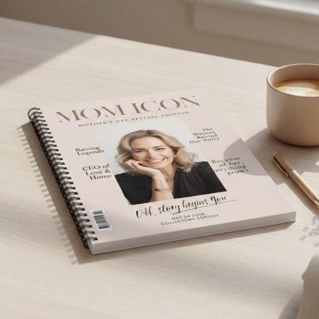 Caderno Espiral Luxury Personalized Photo Mom Magazine Cover  (Criador carregado)