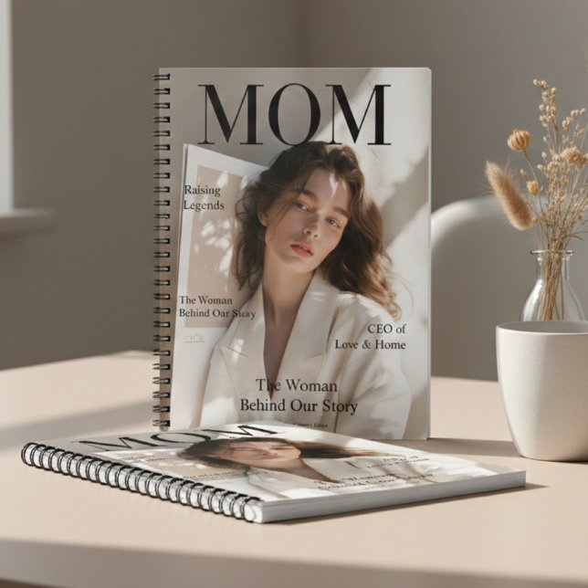Caderno Espiral Luxury Personalized Photo Mom Magazine Cover (Criador carregado)
