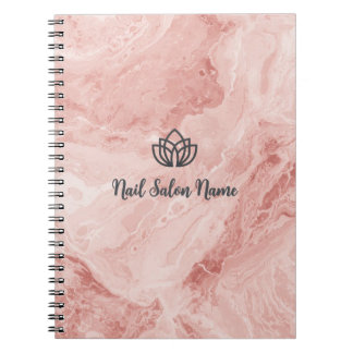 Caderno Espiral Luxury Pink Marble Custom Nail Salon with Logo