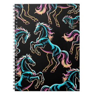 Caderno Espiral Luz Neon de Cavalo Glitch Estilo Retro