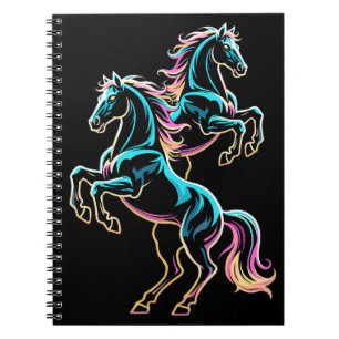 Caderno Espiral Luz Neon de Cavalo Glitch Estilo Retro
