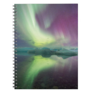 Caderno Espiral Luzes da Aurora na Lagoa   Jokulsarlon, Islândia