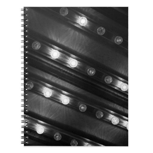 Caderno Espiral Luzes de brilho preto e branco (Frente)