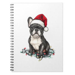 Caderno Espiral Luzes de Natal do Bulldog Francês Presentes de Cac