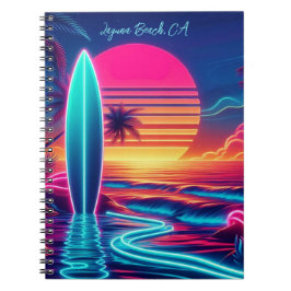 Caderno Espiral Luzes de Neon do Surfboard Sunset