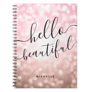 Caderno Espiral Luzes Douradas personalizadas "Hello Beautiful"