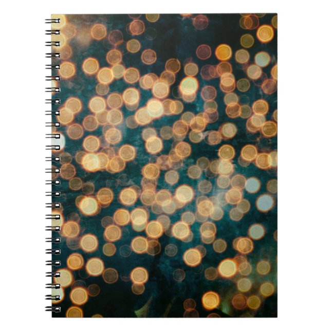 Caderno Espiral luzes no fundo abstratas, fundo, preto, desfocado (Frente)