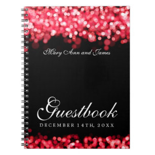 Caderno Espiral Luzes vermelhas do Guestbook do casamento