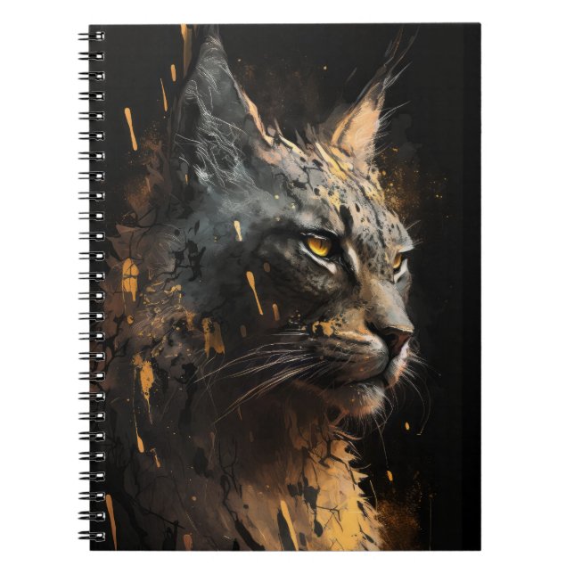 Caderno Espiral Lynx Portrait Animal Nature Painting Dark (Frente)