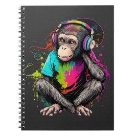 Caderno Espiral Macaco Bonito Ouvindo Música, Macaco Com Música Ob