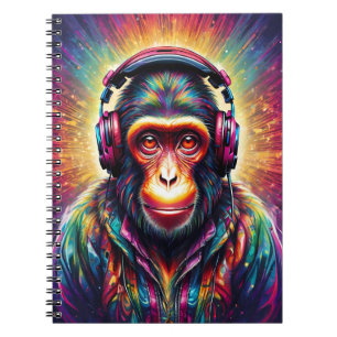 Caderno Espiral Macaco com fones de ouvido