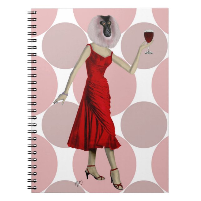 Caderno Espiral Macaco com vestido vermelho com vinho (Frente)