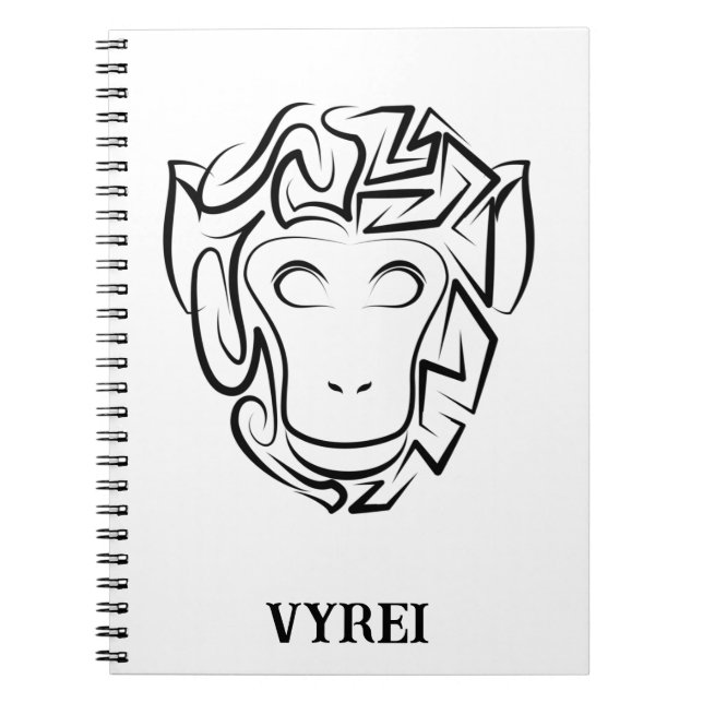 Caderno Espiral Macaco preto e branco tribal (Frente)