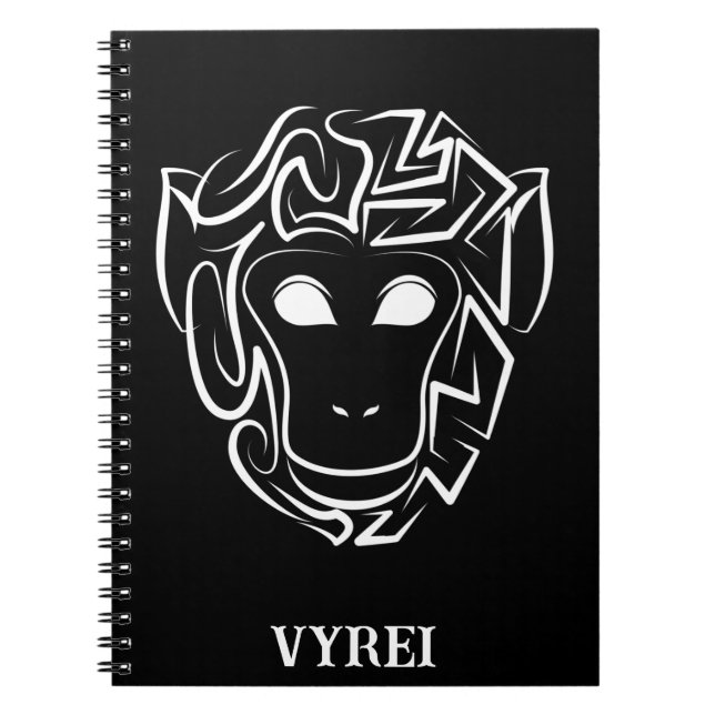 Caderno Espiral Macaco preto e branco tribal (Frente)