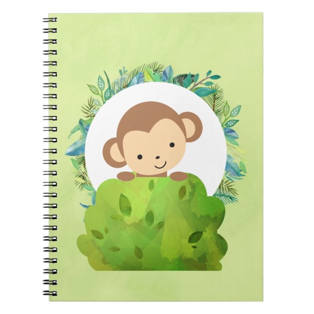 Caderno Espiral Macaco Safari Cute com Folhas Tropicais (Frente)