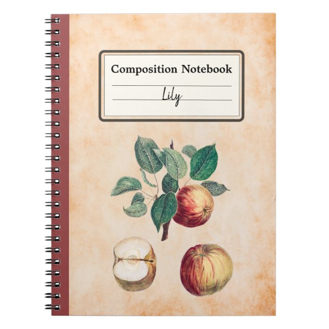Caderno Espiral Maçãs Vermelhas Com Folhas Composição Personalizad (Frente)