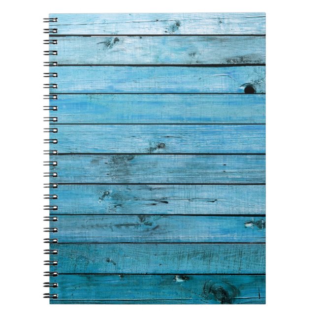 Caderno Espiral Madeira azul natural, fundo texturizado. (Frente)