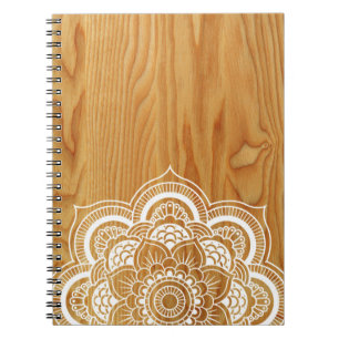 Caderno Espiral Madeira e mandala