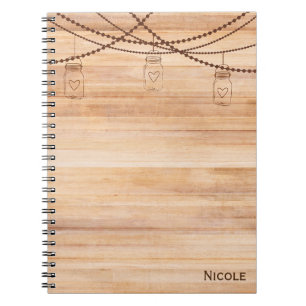 Caderno Espiral Madeira russa do país e Mason Jars Barn personaliz