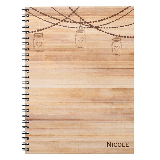 Caderno Espiral Madeira russa do país e Mason Jars Barn personaliz (Frente)