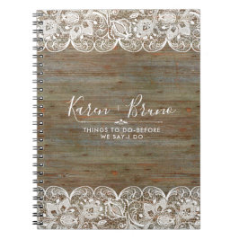 Caderno Espiral Madeira russa e renda branca