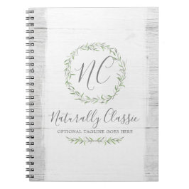 Caderno Espiral Madeira Rústica e Folha Botânica Ramais Verdes