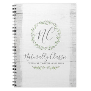 Caderno Espiral Madeira Rústica e Folha Botânica Ramais Verdes