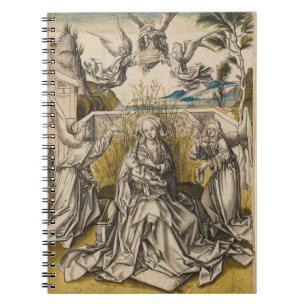 Caderno Espiral Madonna e anjos em uma paisagem   c.1500
