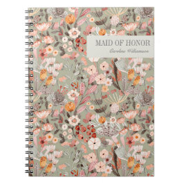 Caderno Espiral Madrinha de casamento Floral Boho Russo Sage Verde
