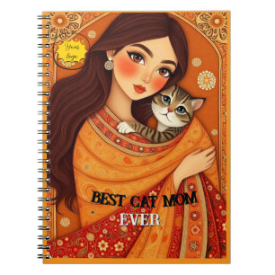 Caderno Espiral Mãe amante de gatos Foto laranja