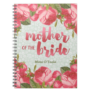 Caderno Espiral Mãe branca & verde do laço do casamento da noiva