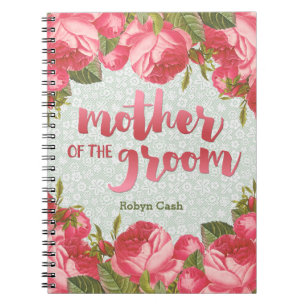 Caderno Espiral Mãe branca & verde do laço do casamento do noivo
