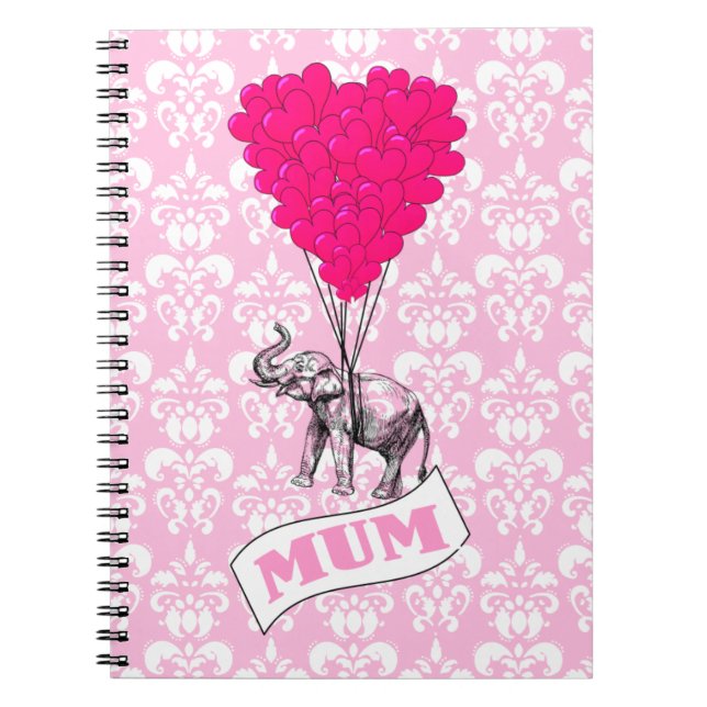 Caderno Espiral Mãe com elefante rosa (Frente)
