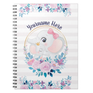 Caderno Espiral Mãe e Elefante Bebês, cor-de-rosa, coroa