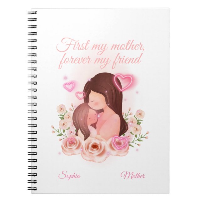 Caderno Espiral Mãe e Filha, Nomes Personalizados (Frente)