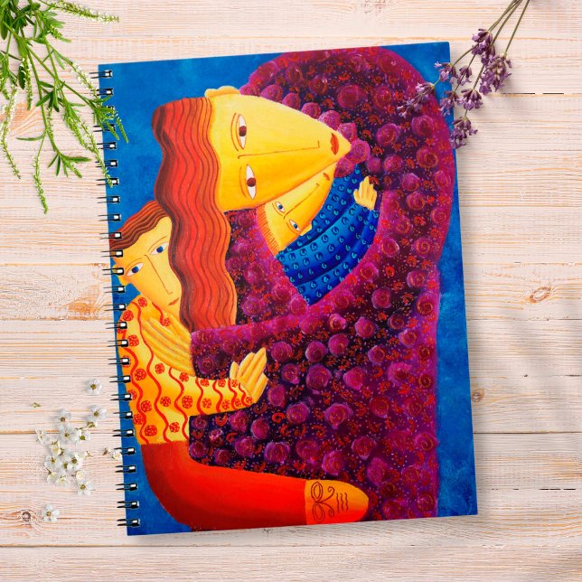 Caderno Espiral Mãe e Filha Pintura Moderna da Família (Criador carregado)