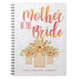Caderno Espiral Mãe floral coral do frasco de pedreiro da noiva