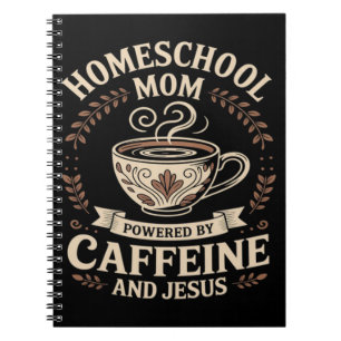 Caderno Espiral Mãe que Ensina em Casa Energizada por Cafeína e Je
