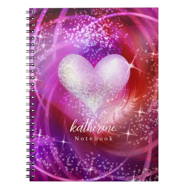 Caderno Espiral Magenta do Coração a Brilhar (Frente)