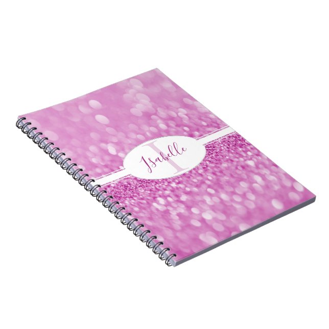 Caderno Espiral Magenta Glitter Personalizar Notebook (Lado Direito)