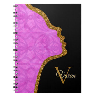 Caderno Espiral Magenta Preto E Dourada Face Luminosa