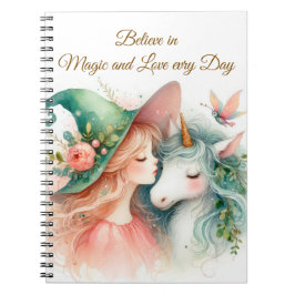 Caderno Espiral Magia de Aquarela Bruxa Unicórnio Arte Fantasia In