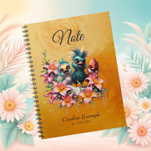 Caderno Espiral Magia de pássaros em um mar ​ flores ​